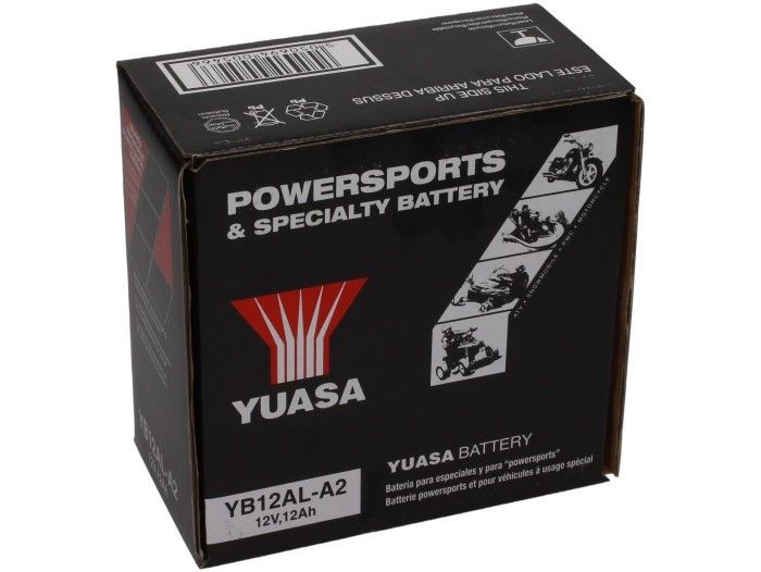 Standaard YUASA YB12AL-A(2)- 12V, 12Ah - 165x80x135mm (zonder zuur)