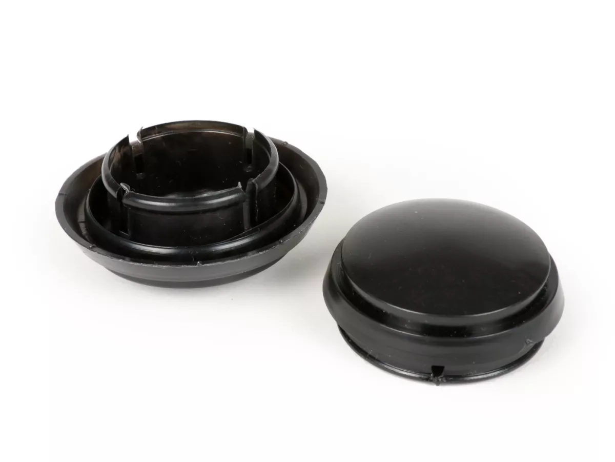 Pair of covers for wheel nut / brake drum Ø=36+39mm -OEM QUALITY front + rear- Vespa PX (1984-), T5 125cc, Cosa - black