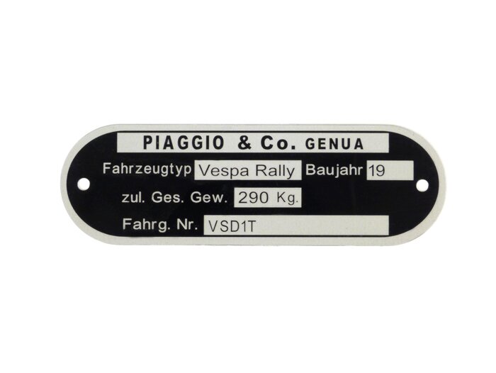 Plaque des mines -QUALITÉ OEM- Vespa Piaggio & Co Genua (80x25x0,5mm) - Vespa Rally VSD1T