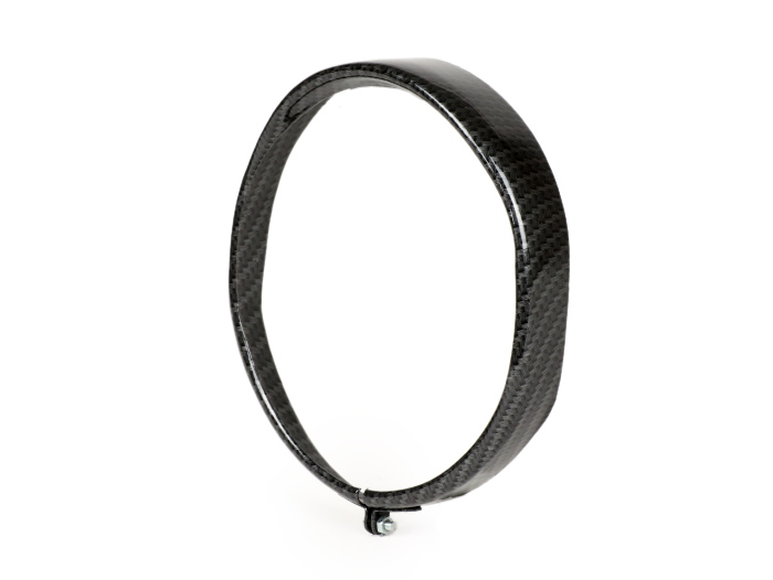 Headlamp rim -CIF carbon look, Ø=115/120mm (lens/external)- Vespa Vespa SS50 (V5SS1T), 50SR (V5SS2T), SS90 (V9SS1T), 90 Racer (V9SS2T), PV125 (VMA1T, VMA2T), ET3 VMB1T), Super (VNC1T/VBC1T)