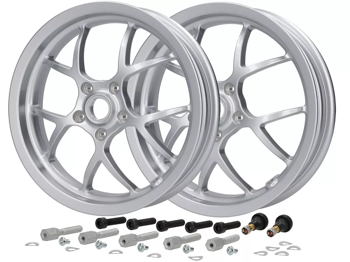 Ensemble de jantes (avant+arrière y compris les kits de montage) -BGM PRO SPORT - 3.00-13 pouces - Vespa GTS, GTS Super, GTV, Sei Giorni, GT 60, GT, GT L 125-310ccm - argenté