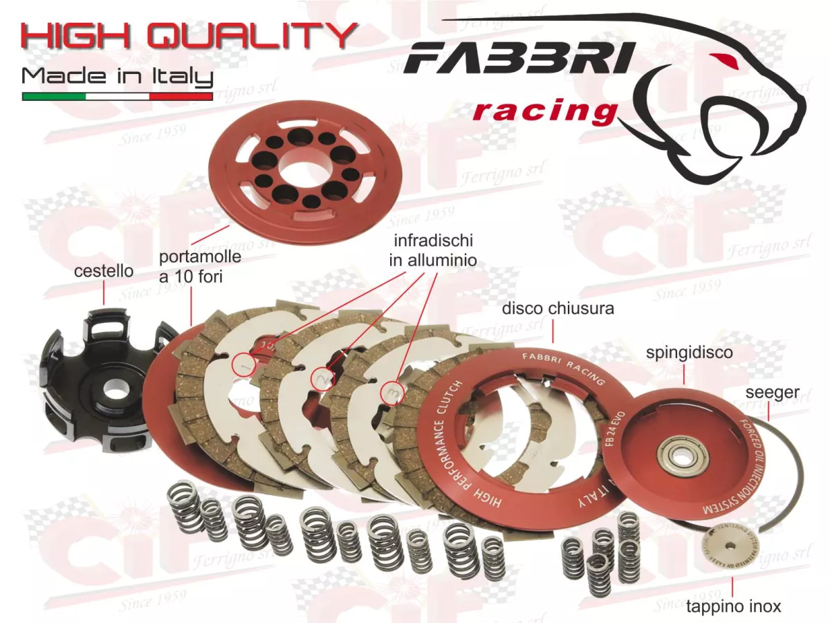 Embrague -FABBRI RACING FB24 Racing- Vespa V50, V90, SS50, SS90, PV125, ET3, PK50, PK80, PK50 S, PK80 S, PK125 S, PK50 XL, PK125 XL, ETS, PK50 HP, PK50 SS