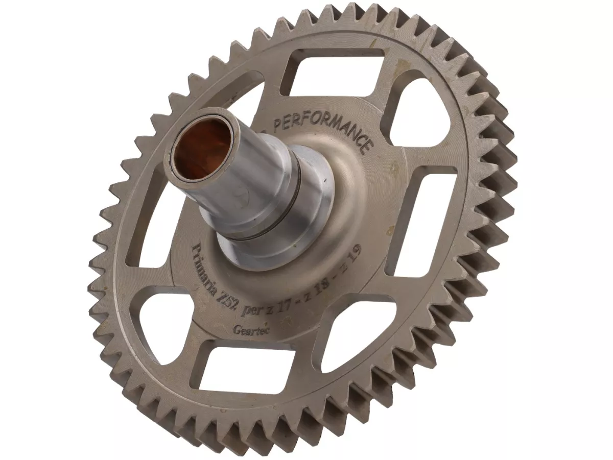 Ruota primaria -FAIO/EGIG PERFORMANCE- Vespa V50, PV125, ET3, PK50, PK80, PK125 - Z52 (dentatura diritta per Z17, Z18, Z19) - utilizzata ad esempio per EGIG220, Quattrini M200