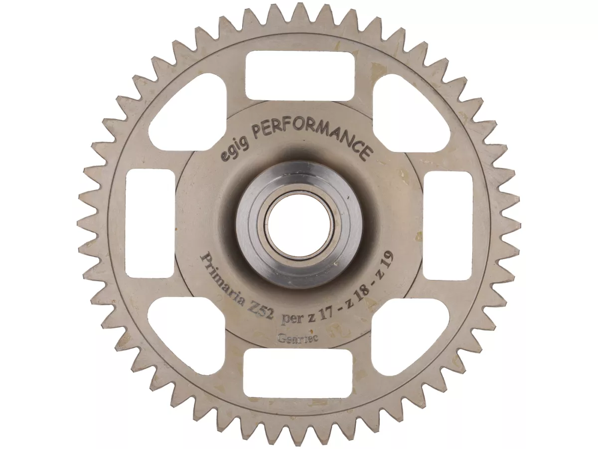 Ruota primaria -FAIO/EGIG PERFORMANCE- Vespa V50, PV125, ET3, PK50, PK80, PK125 - Z52 (dentatura diritta per Z17, Z18, Z19) - utilizzata ad esempio per EGIG220, Quattrini M200