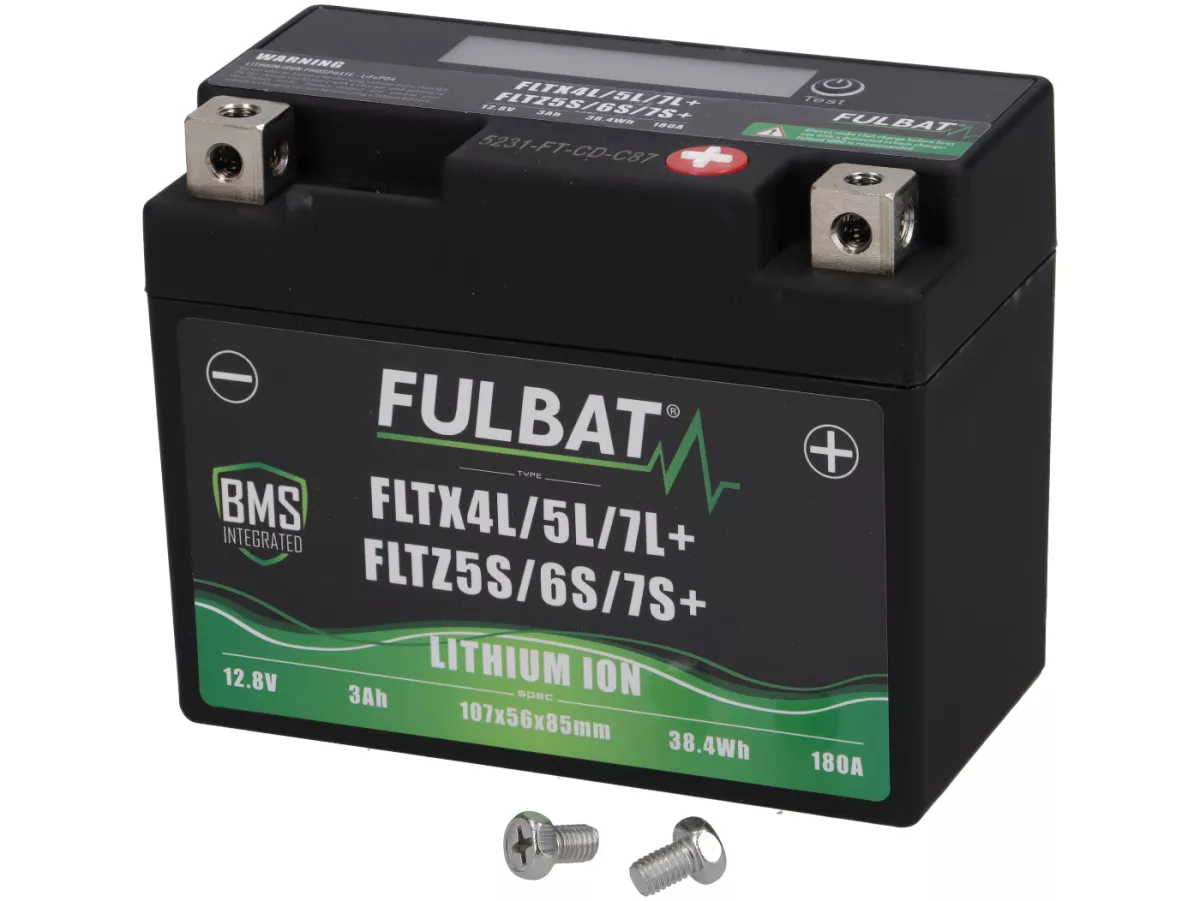Batterie (LiFePO4) wartungsfrei  -FULBAT- FTX4L / 5L / 7L, 12V 3Ah 180A, 107x56x85mm