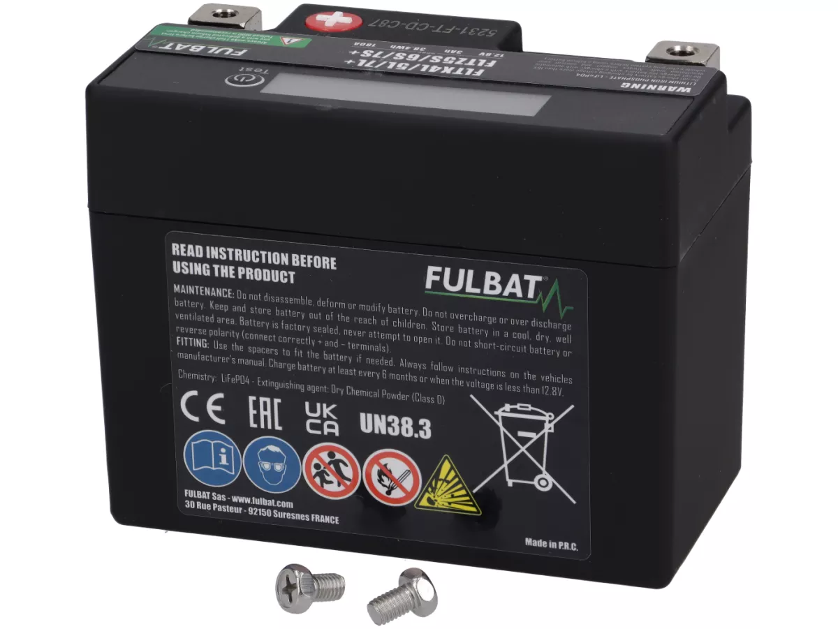 Batterie (LiFePO4) wartungsfrei  -FULBAT- FTX4L / 5L / 7L, 12V 3Ah 180A, 107x56x85mm