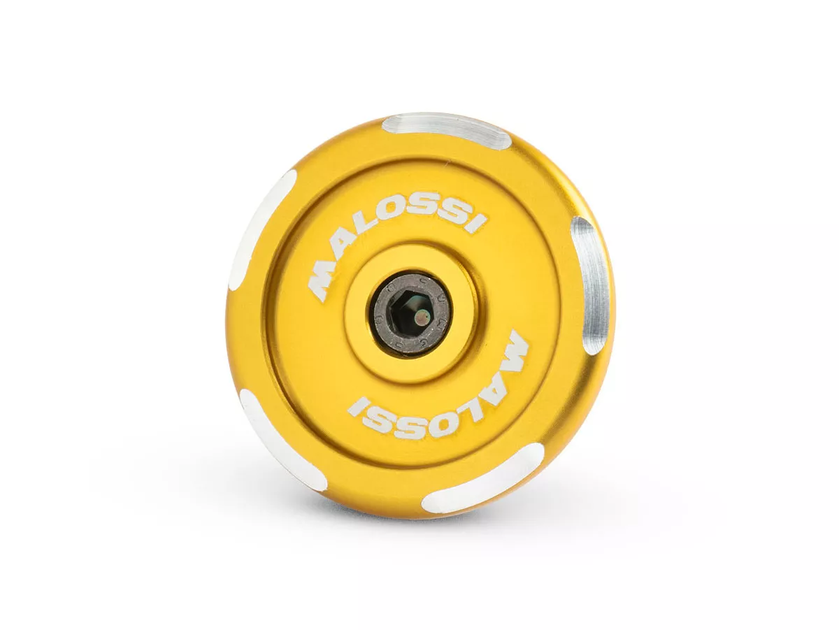 Cache écrou de roue / tambour de frein Ø=35mm Malossi, jaune pour Vespa Primavera, Sprint, GTS, GTV, GT, GTL, LX, S, LXV
