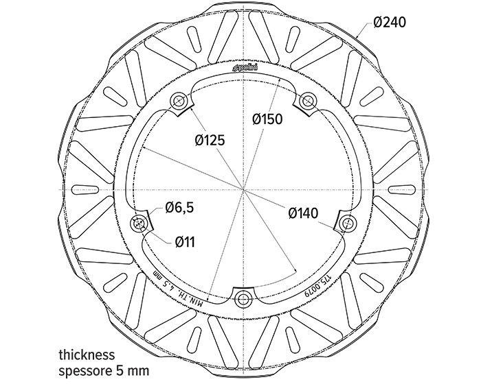 Wave Brake Disc -POLINI- Ø240x125x5mm - Gilera Runner FX 125, Runner FXR 180, Nexus 125-500, Piaggio Liberty 50-150