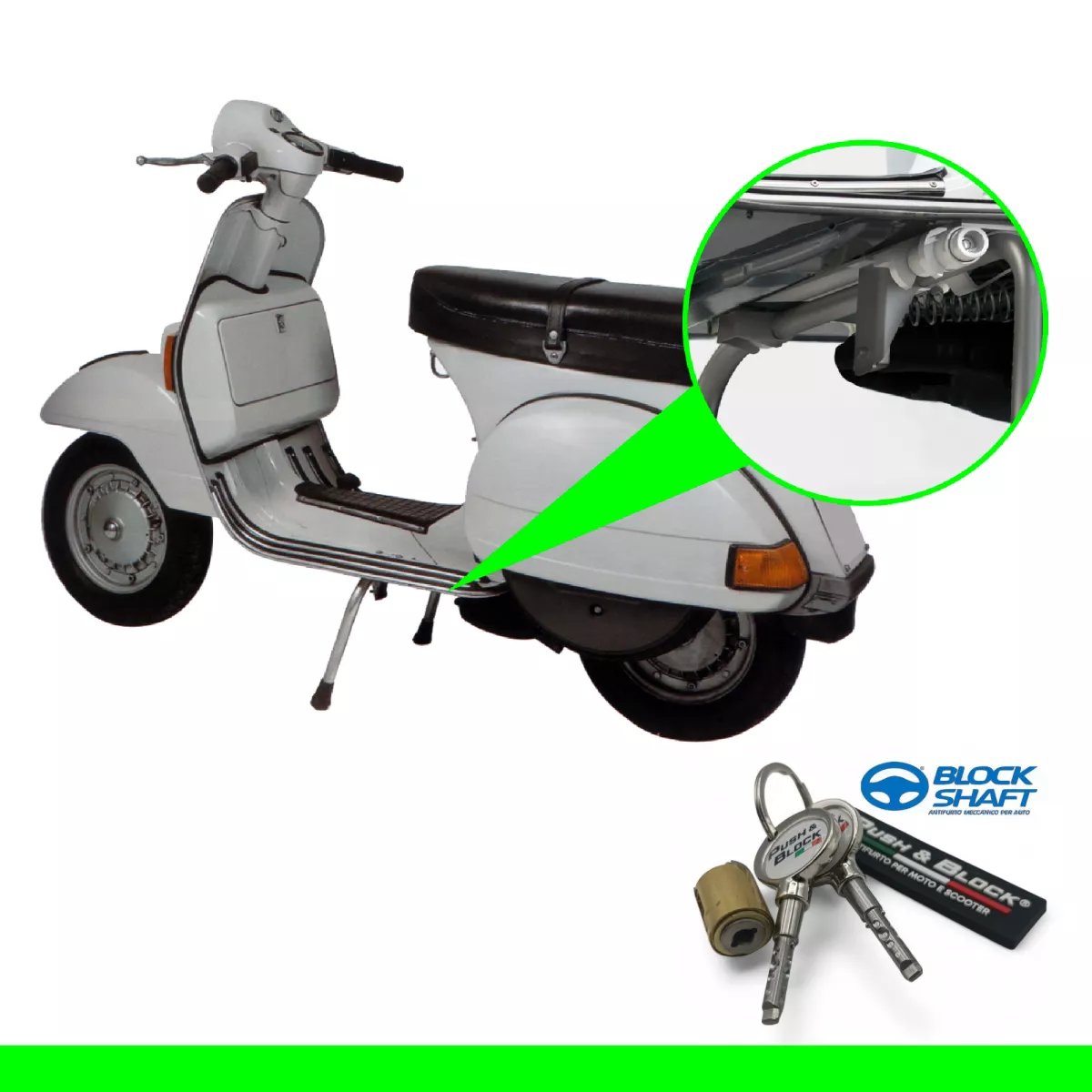 Diefstalbeveiliging Push & Block - Vespa PX 80-200 - Blok As
