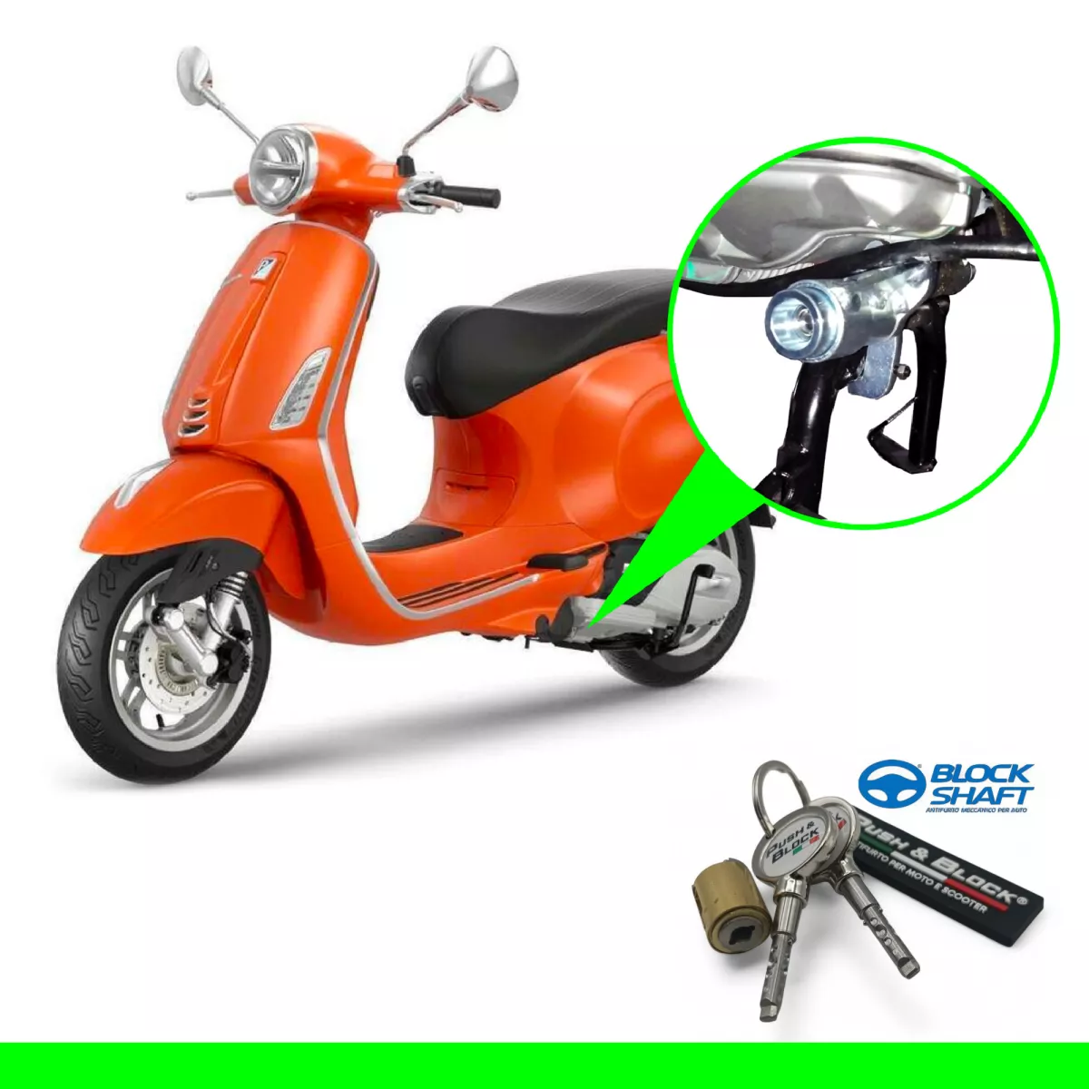 Stöldskydd Push & Block - Vespa Sprint, Primavera, LX, LXV 125-150 - Blockaxel