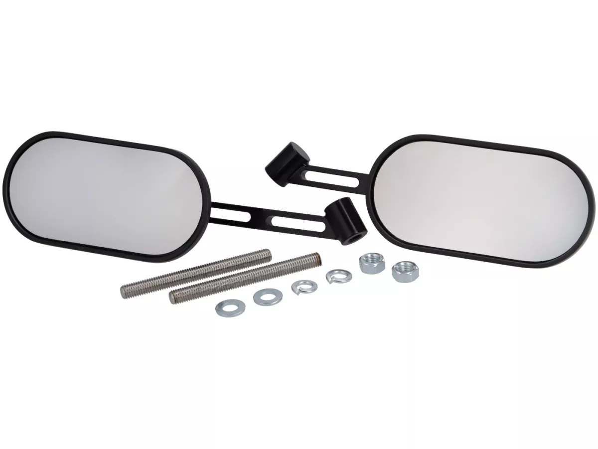 Set di specchietti STD ScooterTec, corti, alluminio CNC per Royal Alloy GT, GP, TG - Materiale/colore: acciaio, superficie verniciata nero lucido