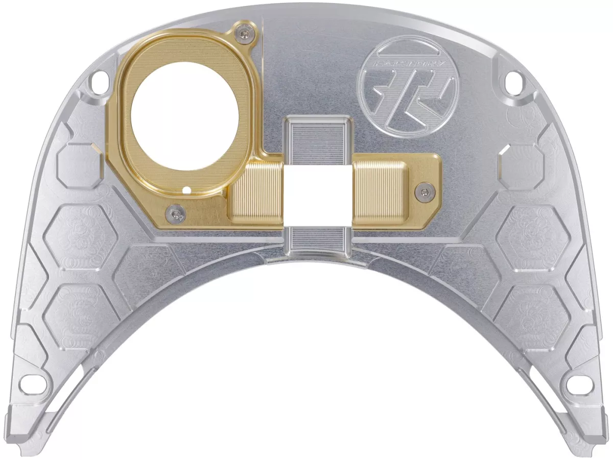 Tanklock TR Factory CNC, silver / guld för Vespa Primavera, Sprint 125-150cc