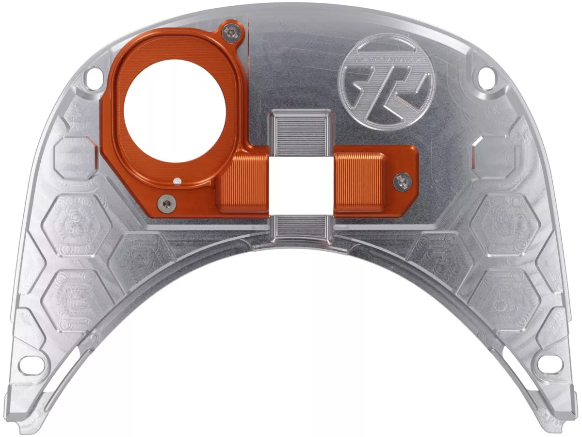 Cubredepósito TR Factory CNC, plata / naranja para Vespa Primavera, Sprint 125-150cc