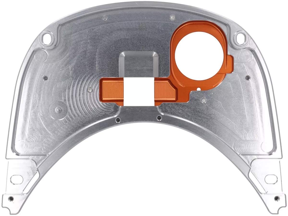 Cubredepósito TR Factory CNC, plata / naranja para Vespa Primavera, Sprint 125-150cc