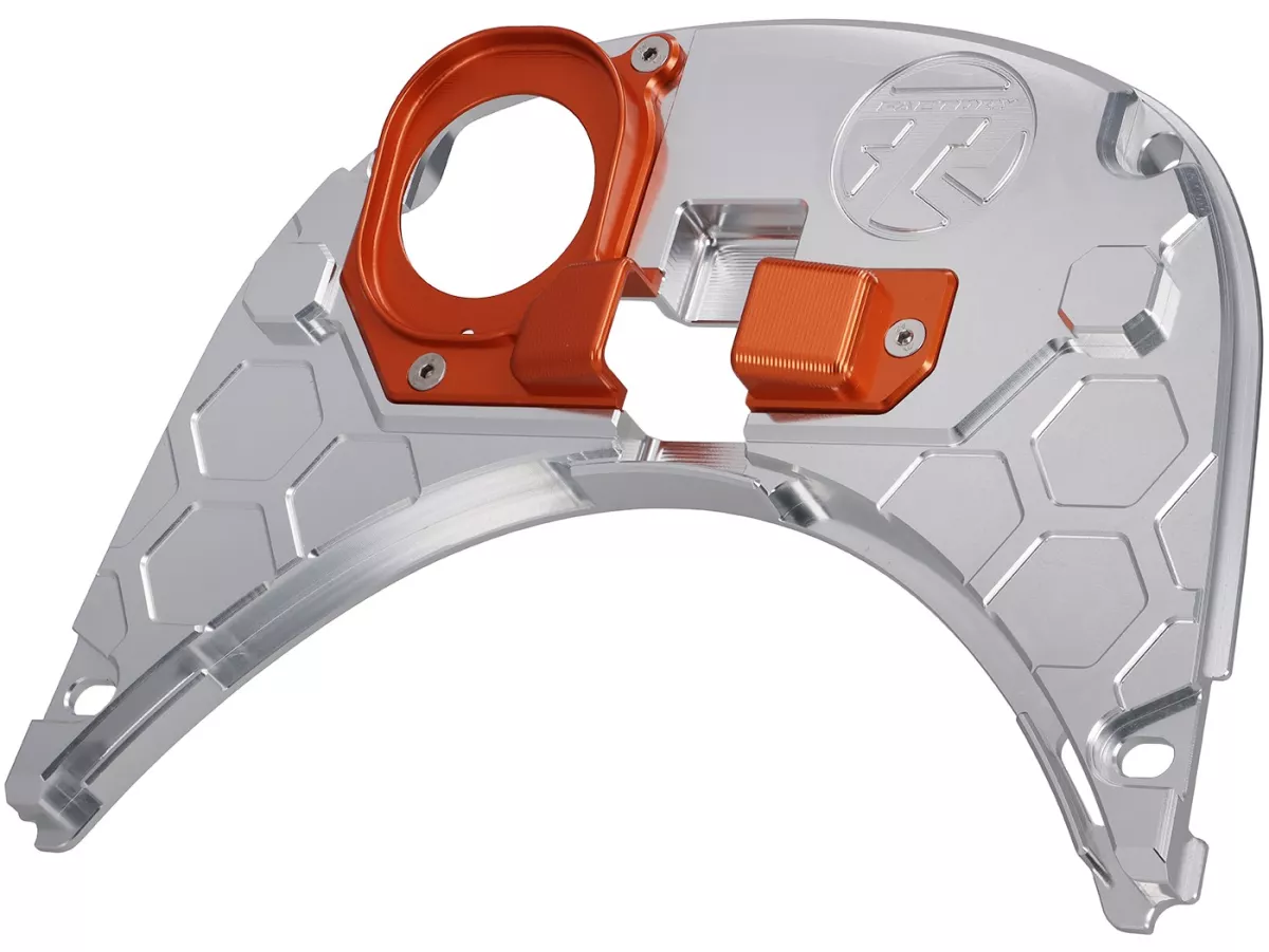 Cubredepósito TR Factory CNC, plata / naranja para Vespa Primavera, Sprint 125-150cc
