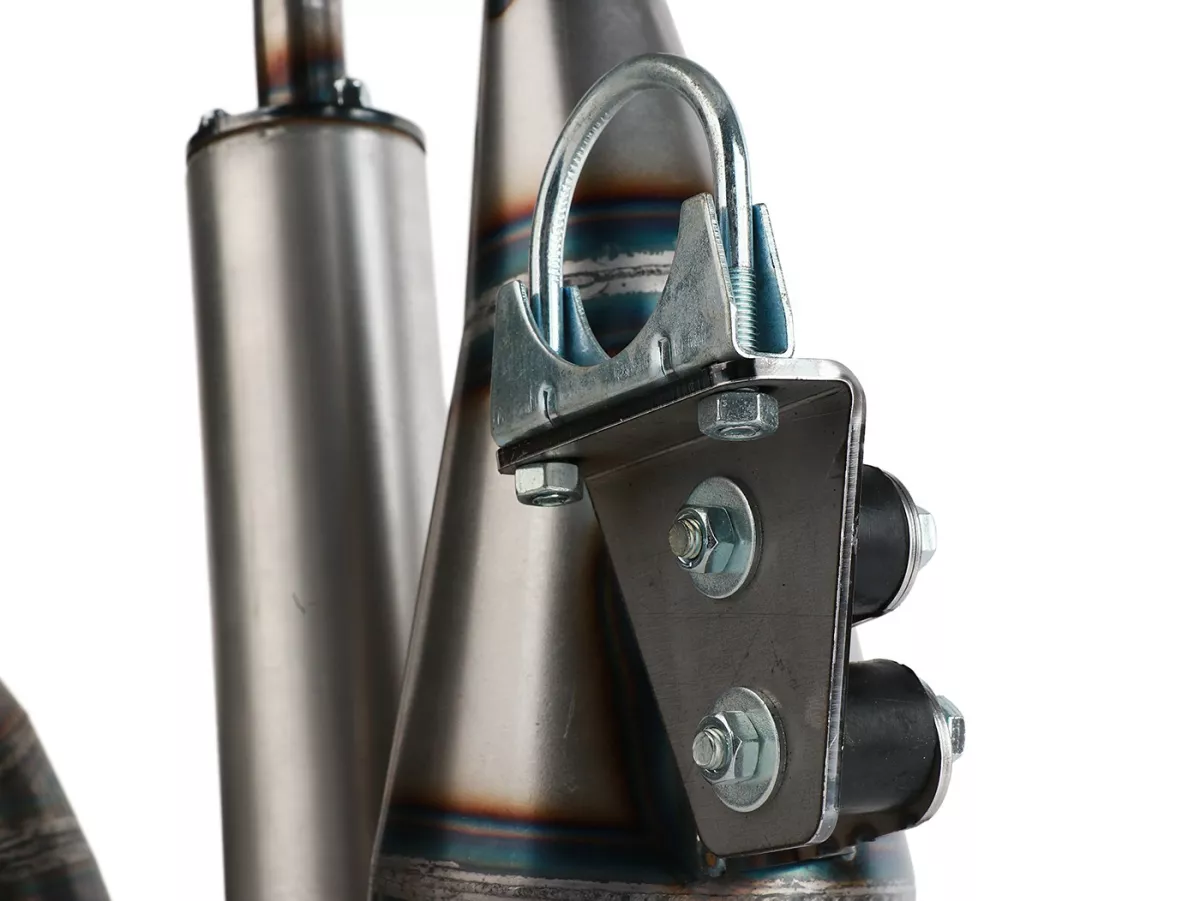 Auspuff -2LTECH Minigun M200 (Curly)- Quattrini M200, Egig 220, Ø=44mm, verschraubter Enddämpfer- Vespa ET3, PV125 - Stoßdämpferversatz notwendig