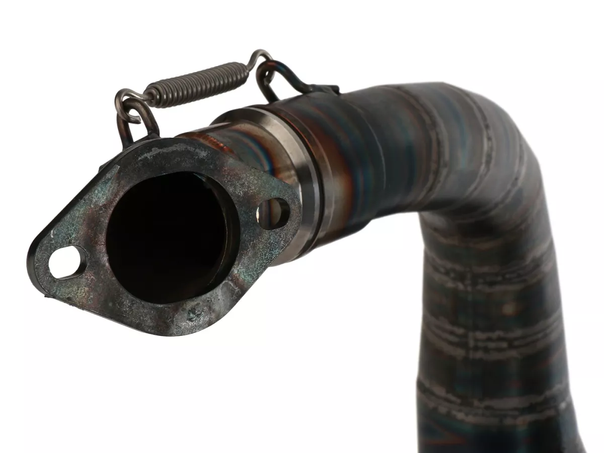 Auspuff -2LTECH Minigun M200 (Curly)- Quattrini M200, Egig 220, Ø=44mm, verschraubter Enddämpfer- Vespa ET3, PV125 - Stoßdämpferversatz notwendig