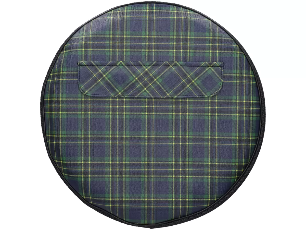 Reserveradhülle -SELLERIA TREZZI- Universal- 3.50 - 10 - mit Tasche - Tartanmuster blau, seitlich Alfatex