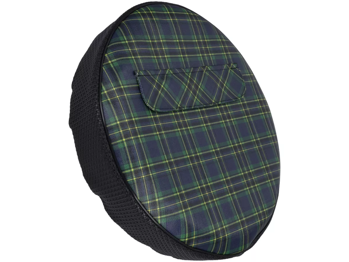 Reserveradhülle -SELLERIA TREZZI- Universal- 3.50 - 10 - mit Tasche - Tartanmuster blau, seitlich Alfatex