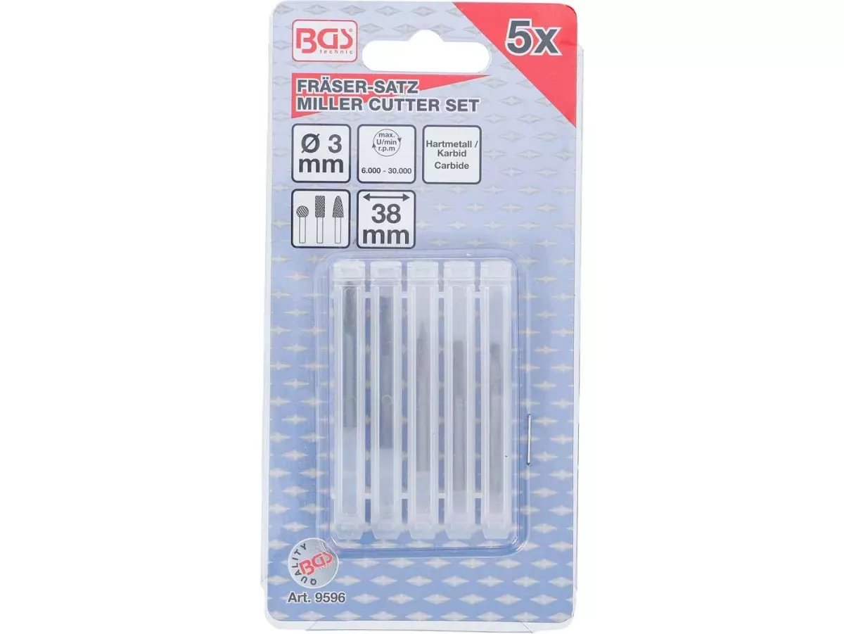 Set di frese a stelo HSS - BGS Technic- 3 mm, 5 pezzi, per utensili rotanti