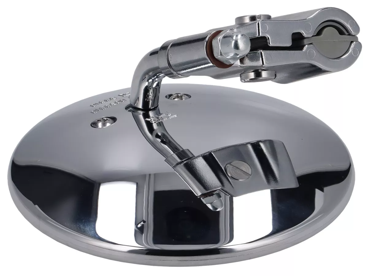 Mirror - FAR Leg Shield Clamp-On Mirror, Short Arm - Vespa/Lambretta Universal - Round, Ø=115mm - (E-mark) - Chrome