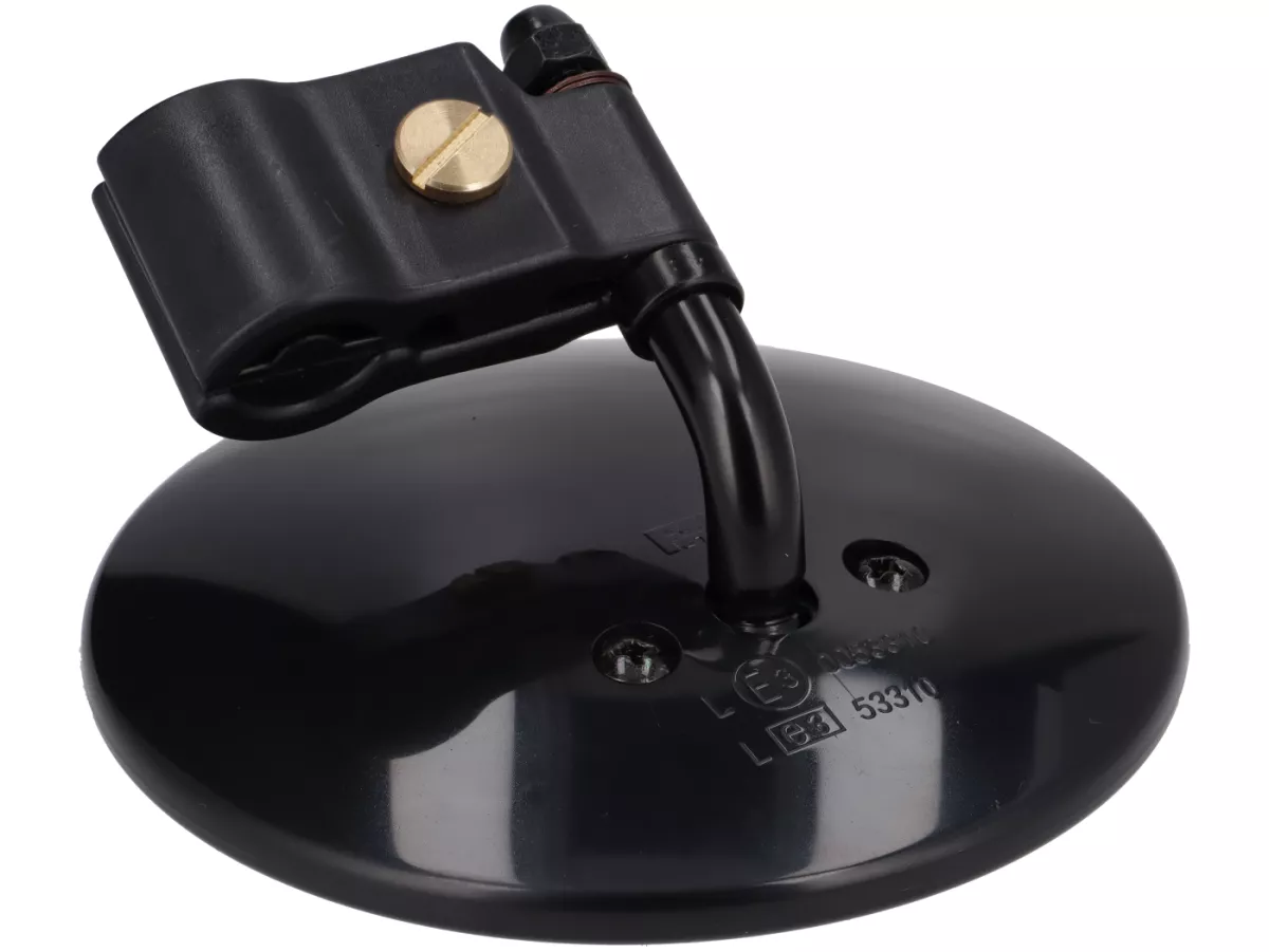 Mirror - FAR Leg Shield Clamp-On Mirror, Short Arm - Vespa/Lambretta Universal - Round, Ø=115mm - (E-mark) - Black