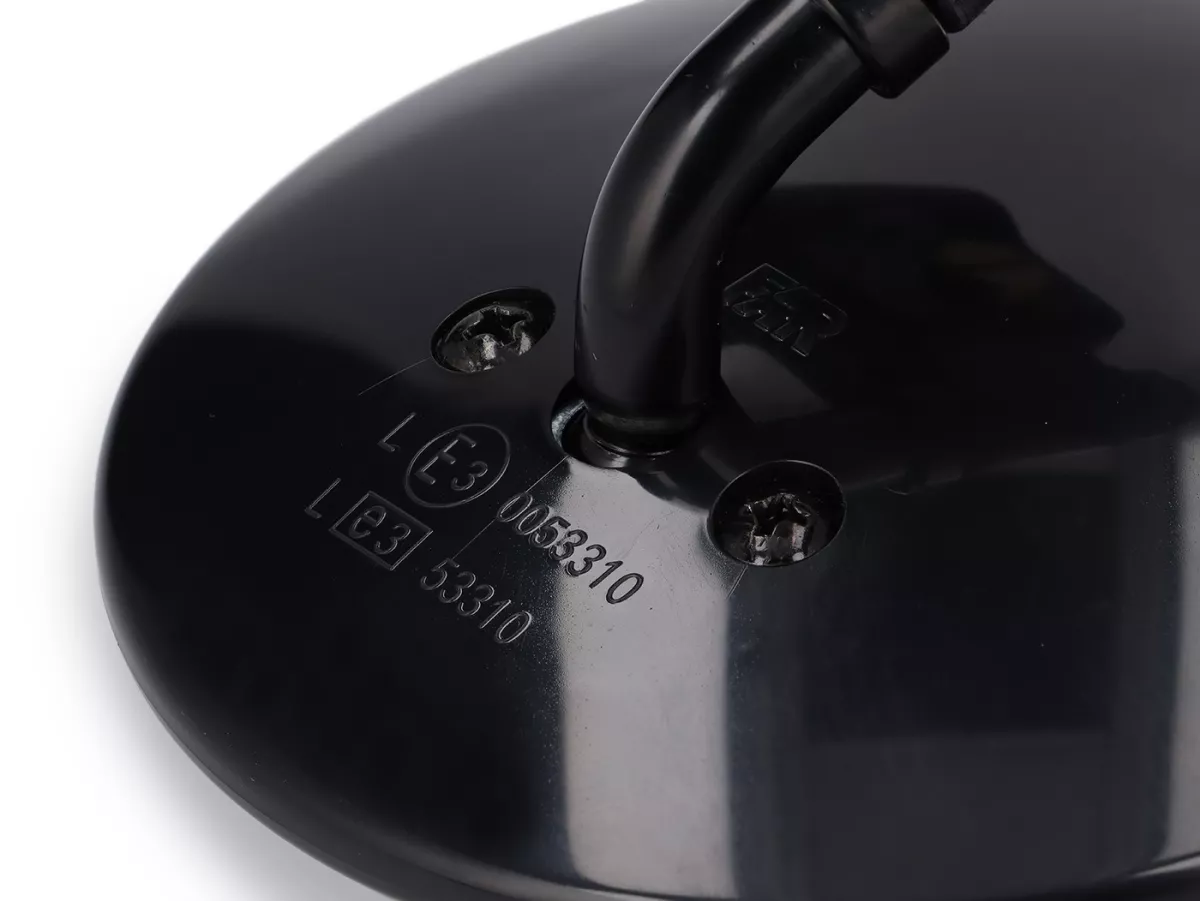 Mirror - FAR Leg Shield Clamp-On Mirror, Short Arm - Vespa/Lambretta Universal - Round, Ø=115mm - (E-mark) - Black