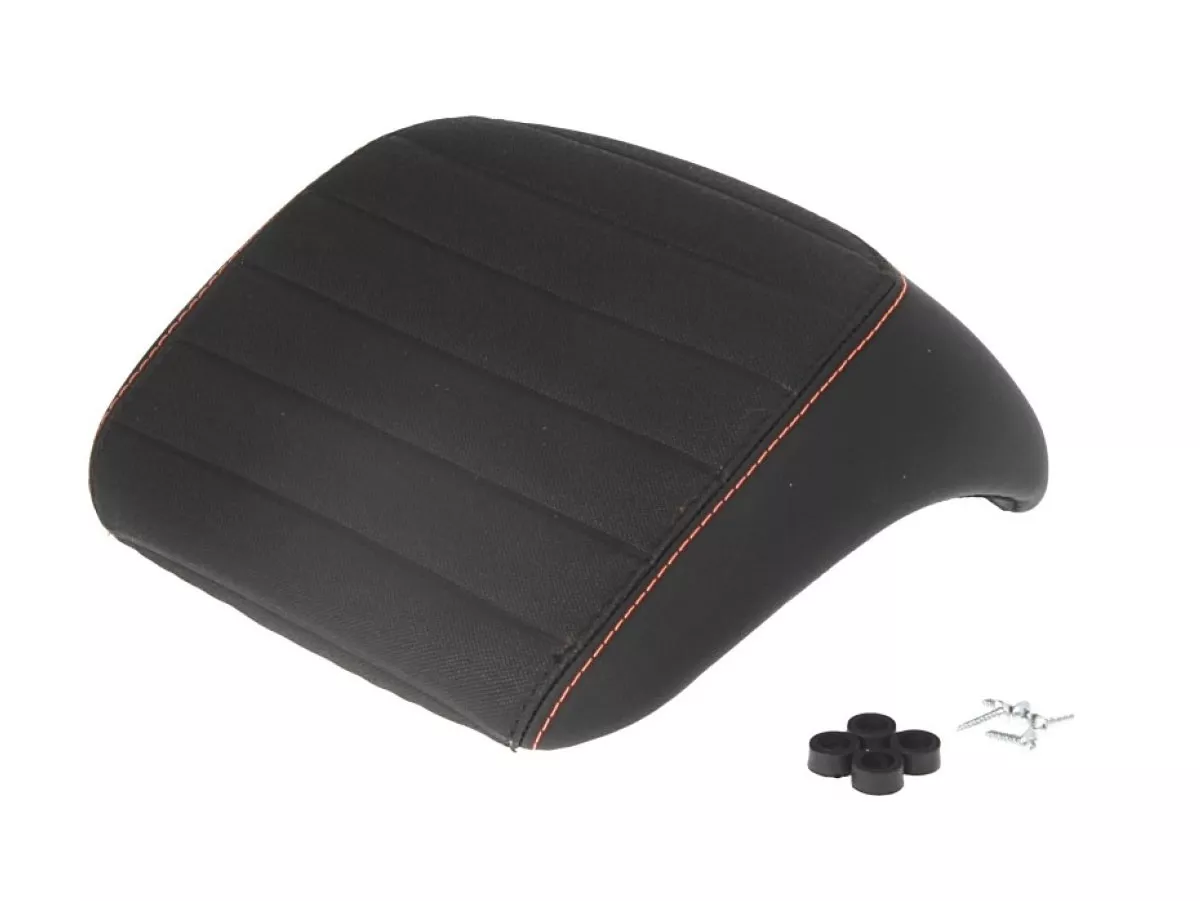 Rugleuning Piaggio, FMS 2025, zwart met oranje stiksels voor Vespa GTS, GTS Super, GTV, GT 60, 125-310 cc
