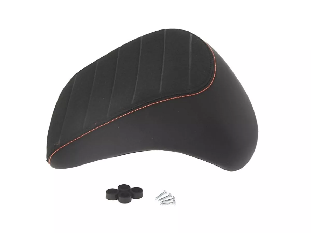 Rugleuning Piaggio, FMS 2025, zwart met oranje stiksels voor Vespa GTS, GTS Super, GTV, GT 60, 125-310 cc
