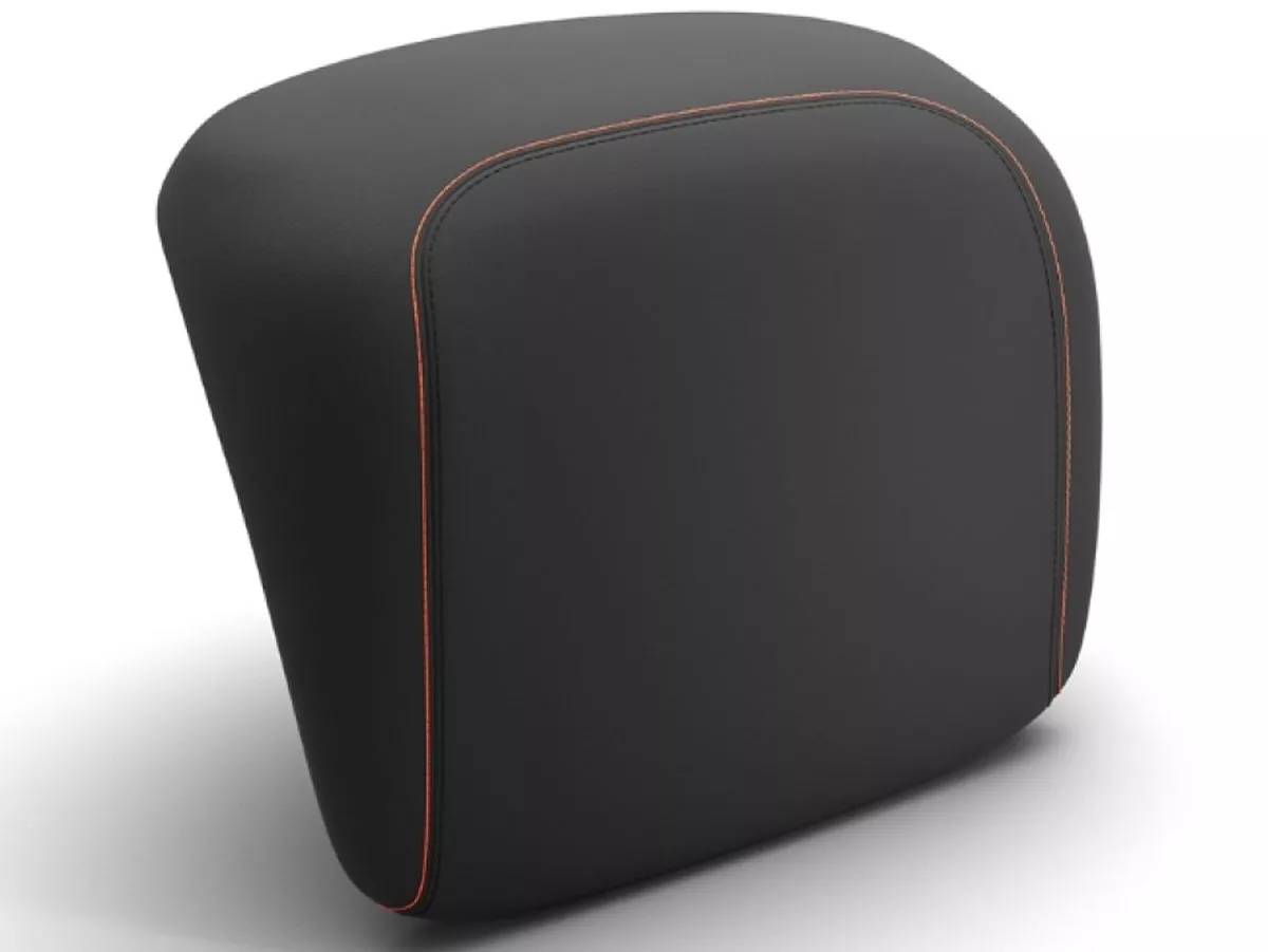 Rugleuning Piaggio, FMS 2025, zwart met oranje stiksels voor Vespa GTS, GTS Super, GTV, GT 60, 125-310 cc