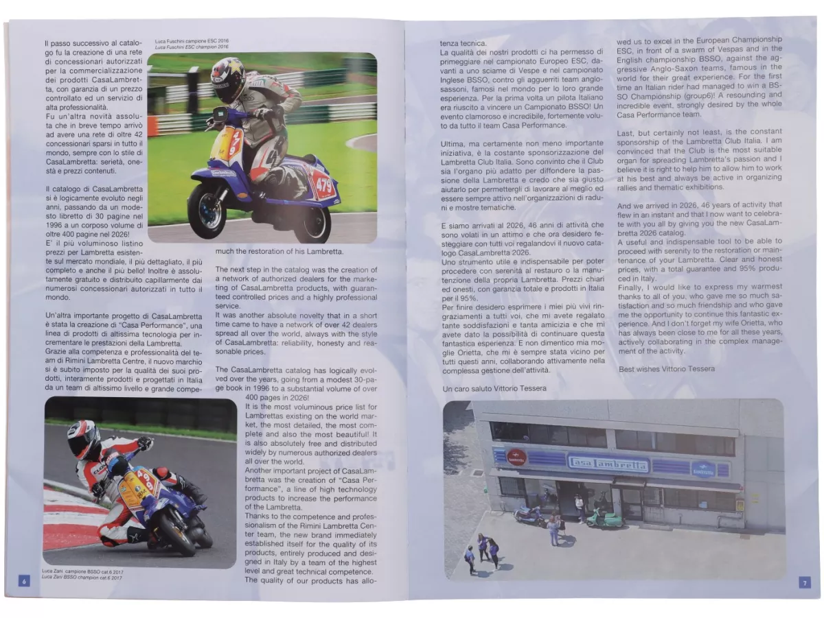 Katalog -CASA LAMBRETTA- Spare Parts Catalogue 2026 - 416 Seiten - LI, TV, LIS, SX, DL, JUNIOR, LUI