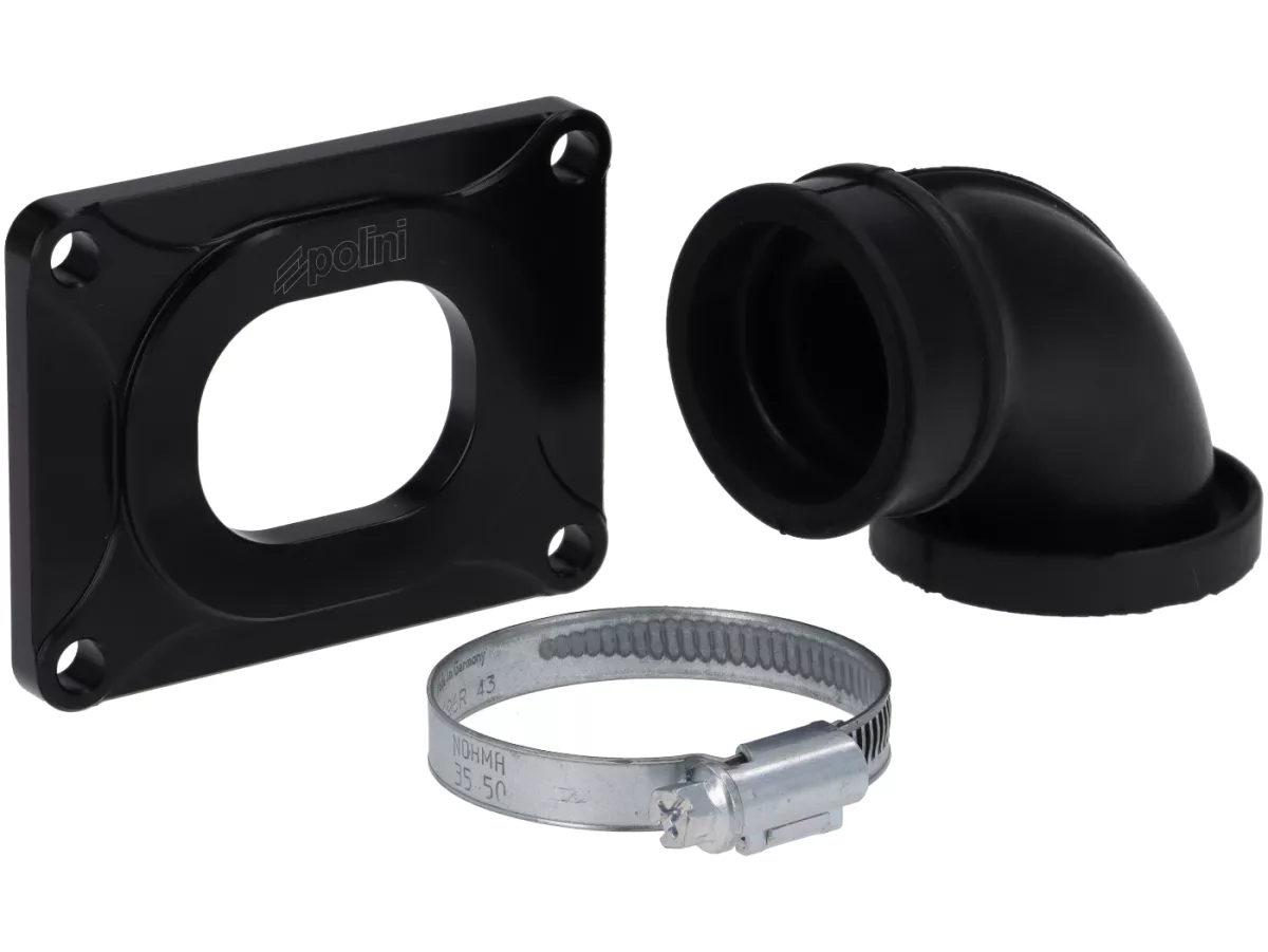 Inloppsgrenrör - membraninloppsgrenrör -POLINI membran 360°- Vespa PX80, PX125, PX150, T5, Cosa 125-200 - AW=Ø34mm (förgasare Ø28-30mm - PHBH, VHSH, PWK28, TMX30, Smartcarb 26-28)
