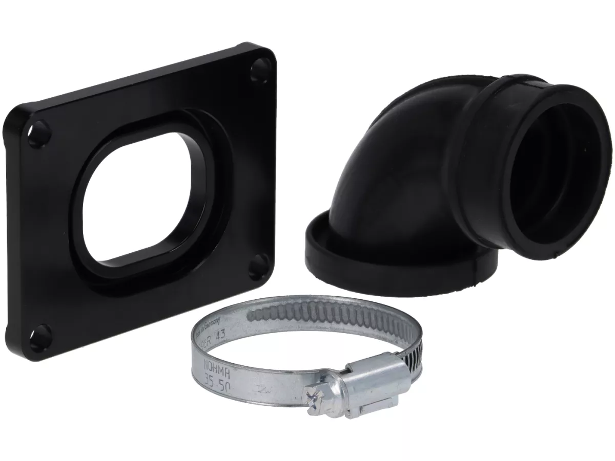 Inloppsgrenrör - membraninloppsgrenrör -POLINI membran 360°- Vespa PX80, PX125, PX150, T5, Cosa 125-200 - AW=Ø34mm (förgasare Ø28-30mm - PHBH, VHSH, PWK28, TMX30, Smartcarb 26-28)