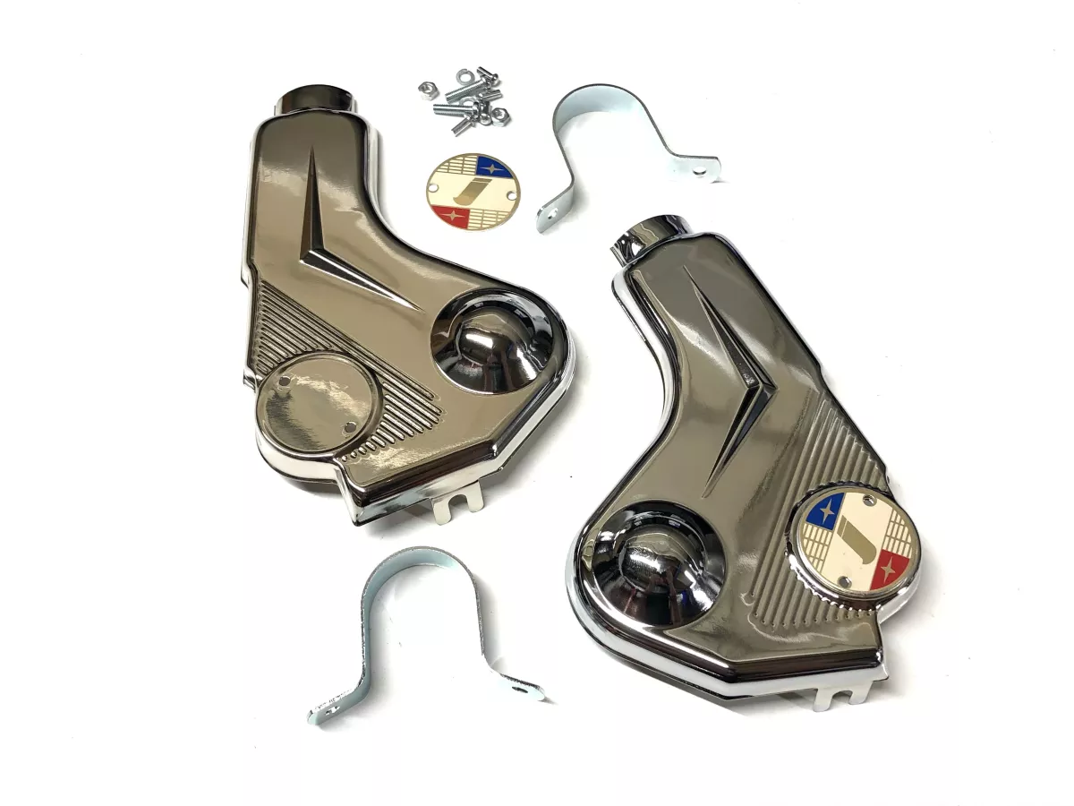 Carénage de fourche « VIGANO » - SWISS TONYS ITALIA - Lambretta LI séries 1 à 3, LI S, SX, TV séries 1 à 3 - Chrome