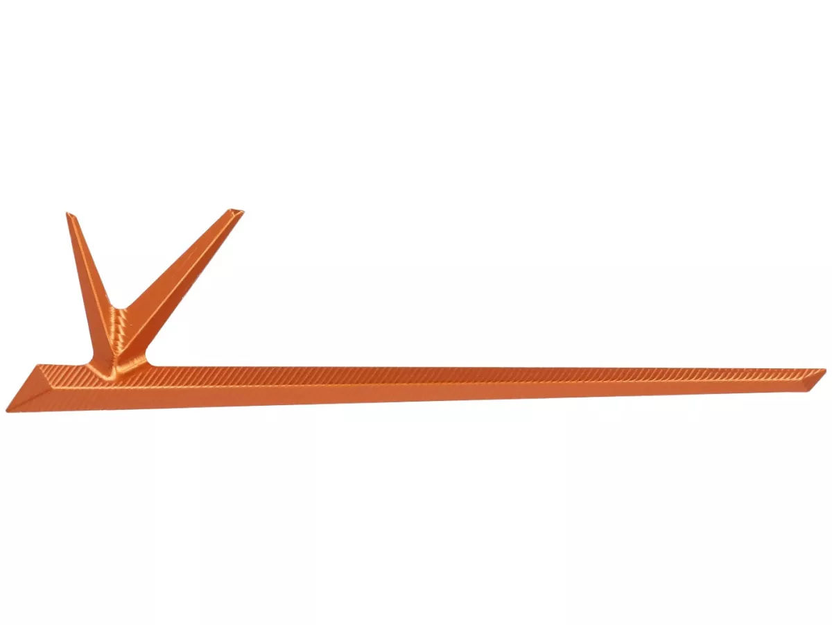 Front emblem by TR Factory, CNC-machined V-emblem, orange, for Vespa GTS, GTS Super, GTV, GT 60, GT, GT L, Sprint, Primavera, 946