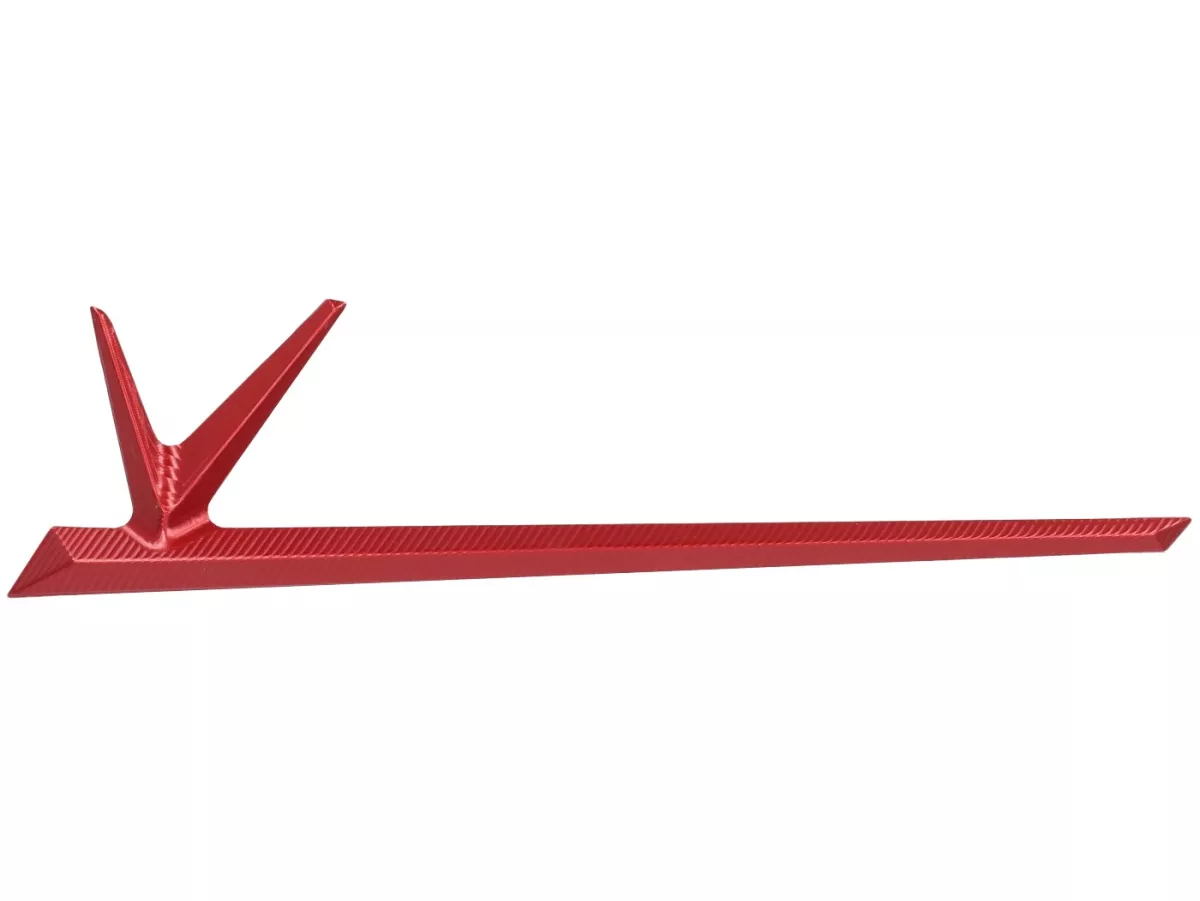 Front emblem by TR Factory, CNC-machined V-emblem, red, for Vespa GTS, GTS Super, GTV, GT 60, GT, GT L, Sprint, Primavera, 946