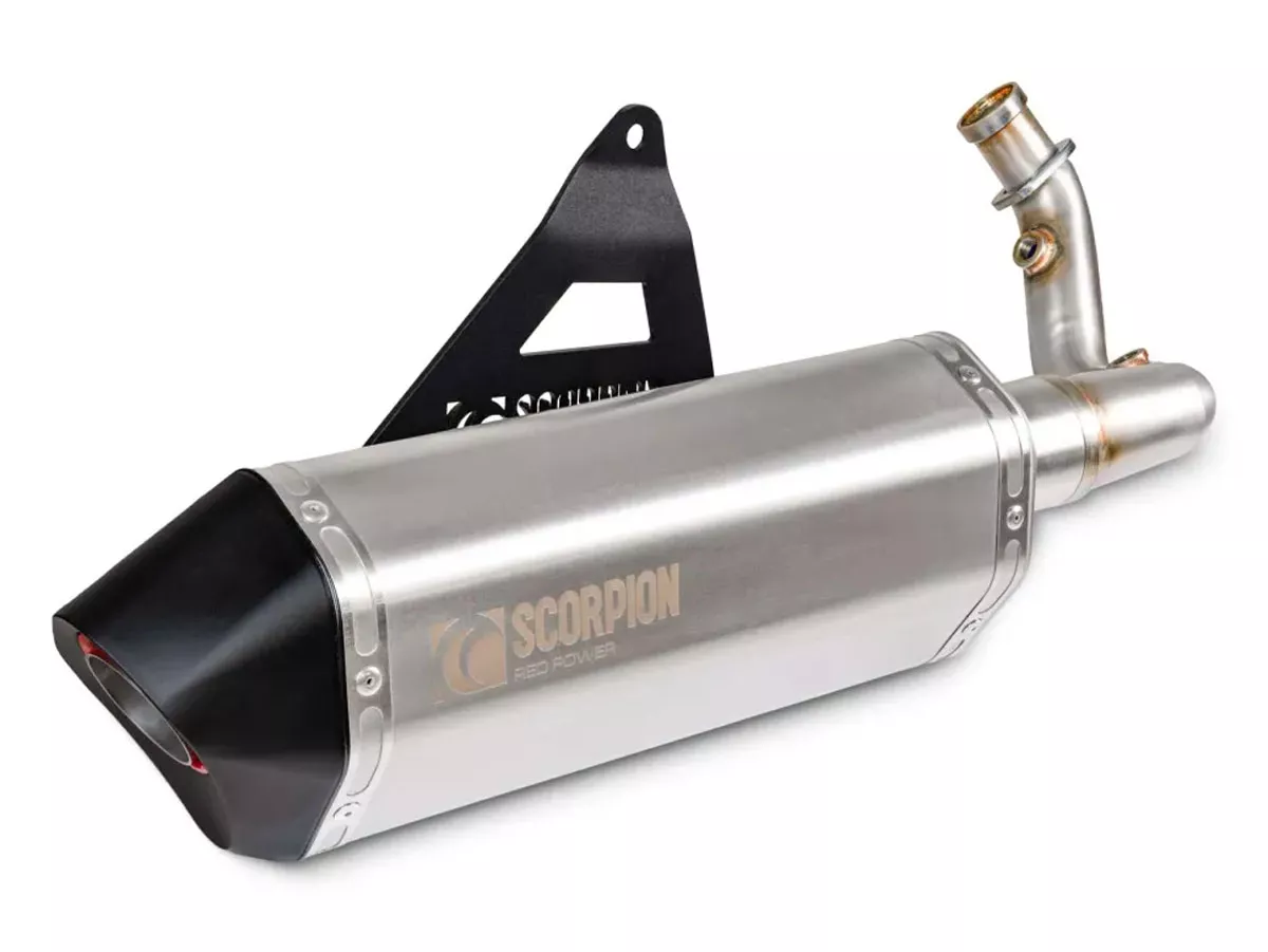 Scarico SCORPION Serket Parallel, acciaio inossidabile spazzolato per Royal Alloy GP 350, TG 350 (Euro 5+)