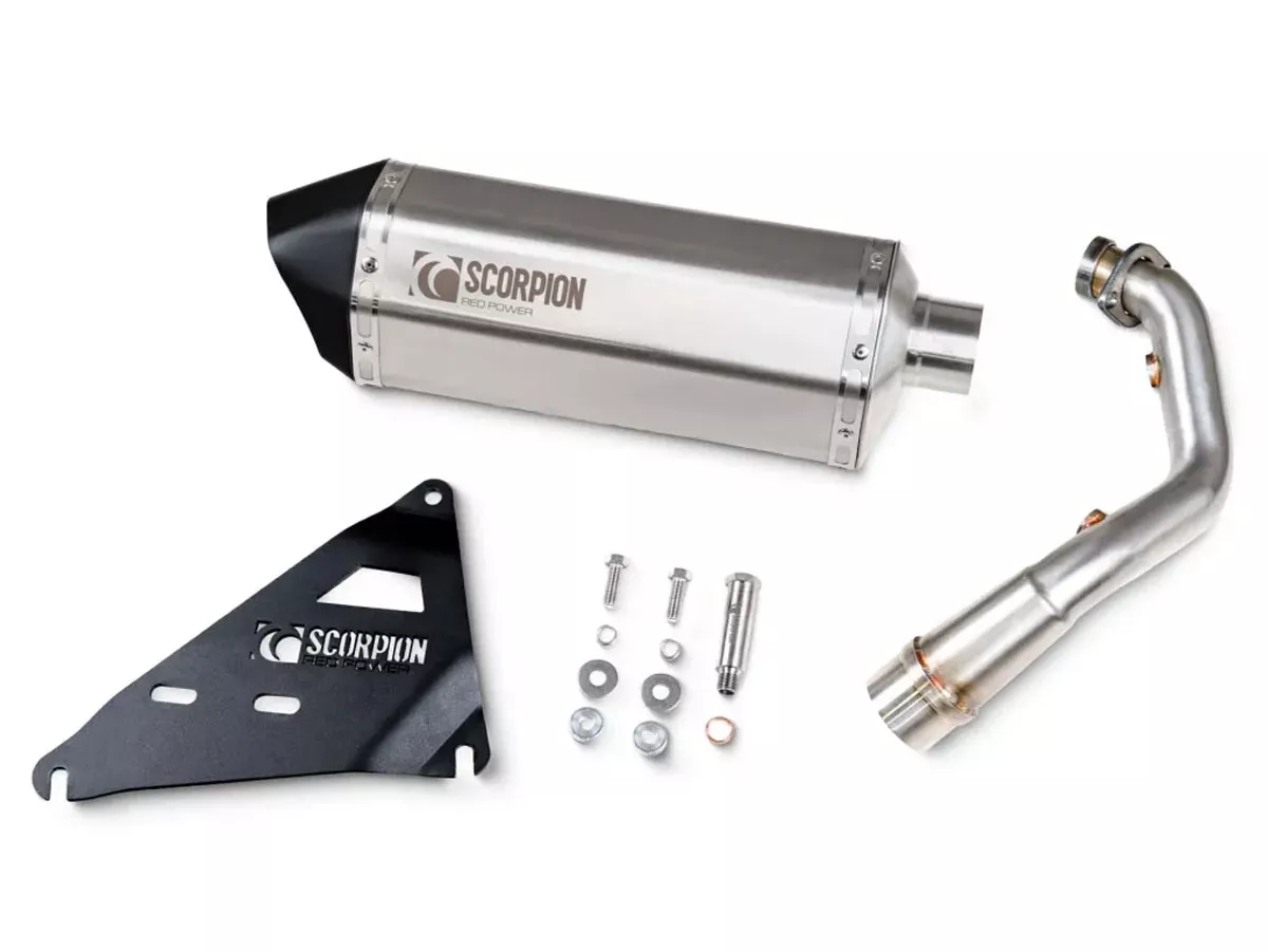 Scarico SCORPION Serket Parallel, acciaio inossidabile spazzolato per Royal Alloy GP 350, TG 350 (Euro 5+)