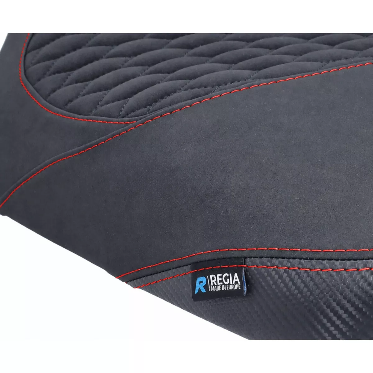 Seat Cover -REGIA- Gilera Runner (through 2002) - Carbon Look Honeycomb - Black / Red