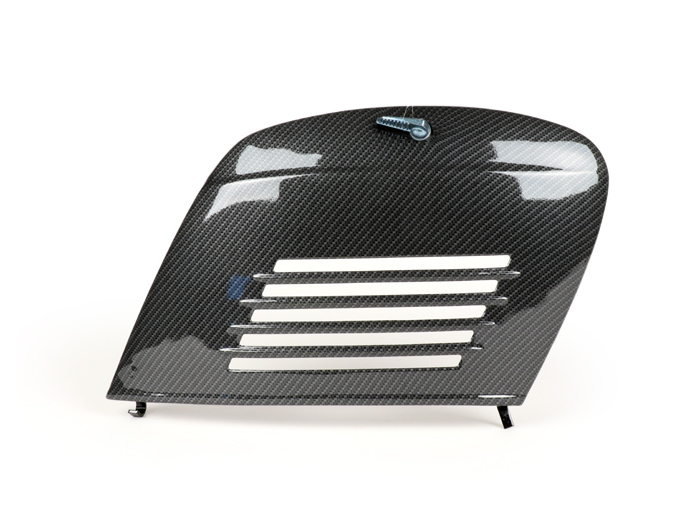 Engine side door panel rhs -CIF carbon look- Vespa V50 (V5A1T, 92877-), V50 S (V5SA1T,15325-), V90 (22234-), SS50, SS90, PV125, ET3 - with lever