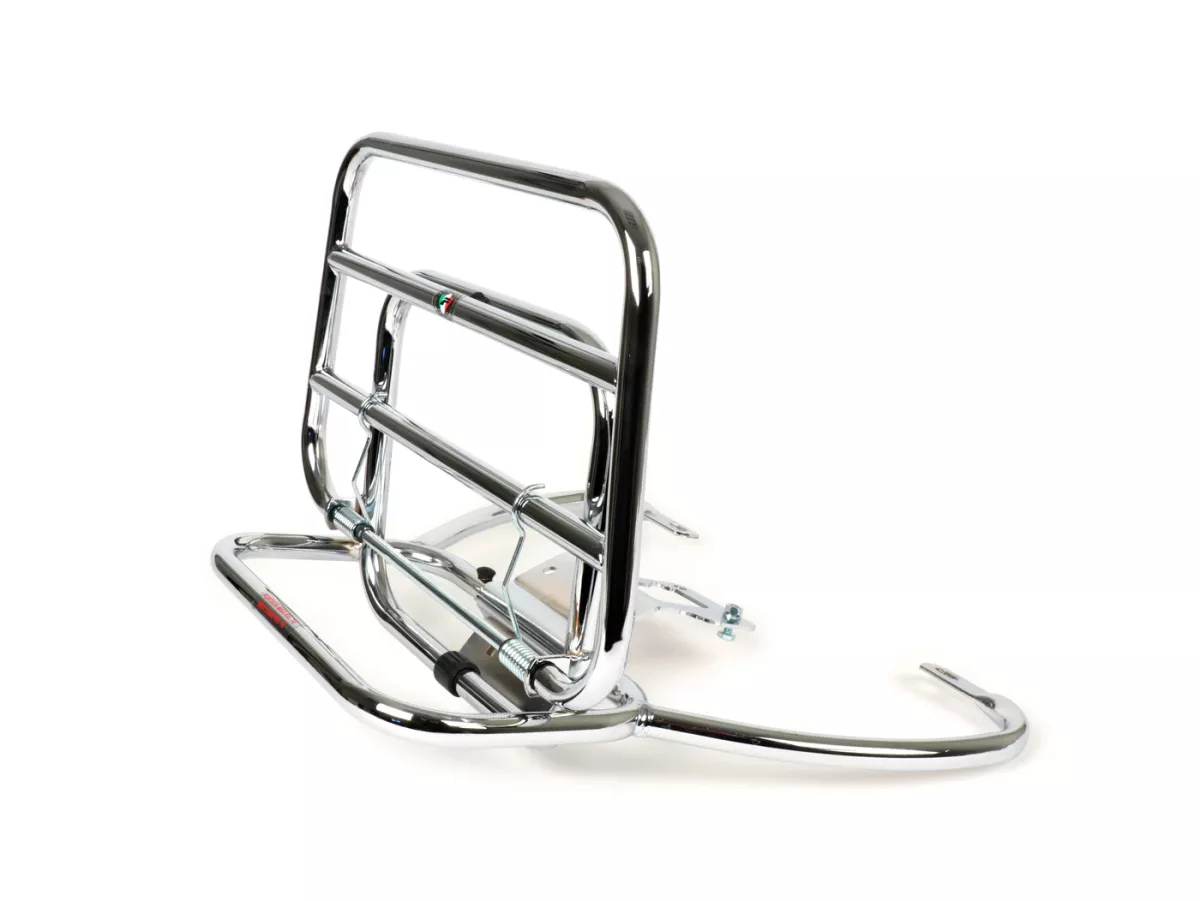 Fällbart bakre bagagehållare -AMS CUPPINI- Vespa LX50, LX125, LX150, Vespa LXV50, LXV125, Vespa S50, S125, S150 - Krom