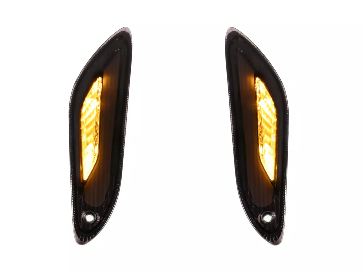 Knipperlichtenset -POWER 1 LED 2.0 (E-markering)- Vespa Primavera, Sprint - gerookt / zwart getint - achter - helder glas