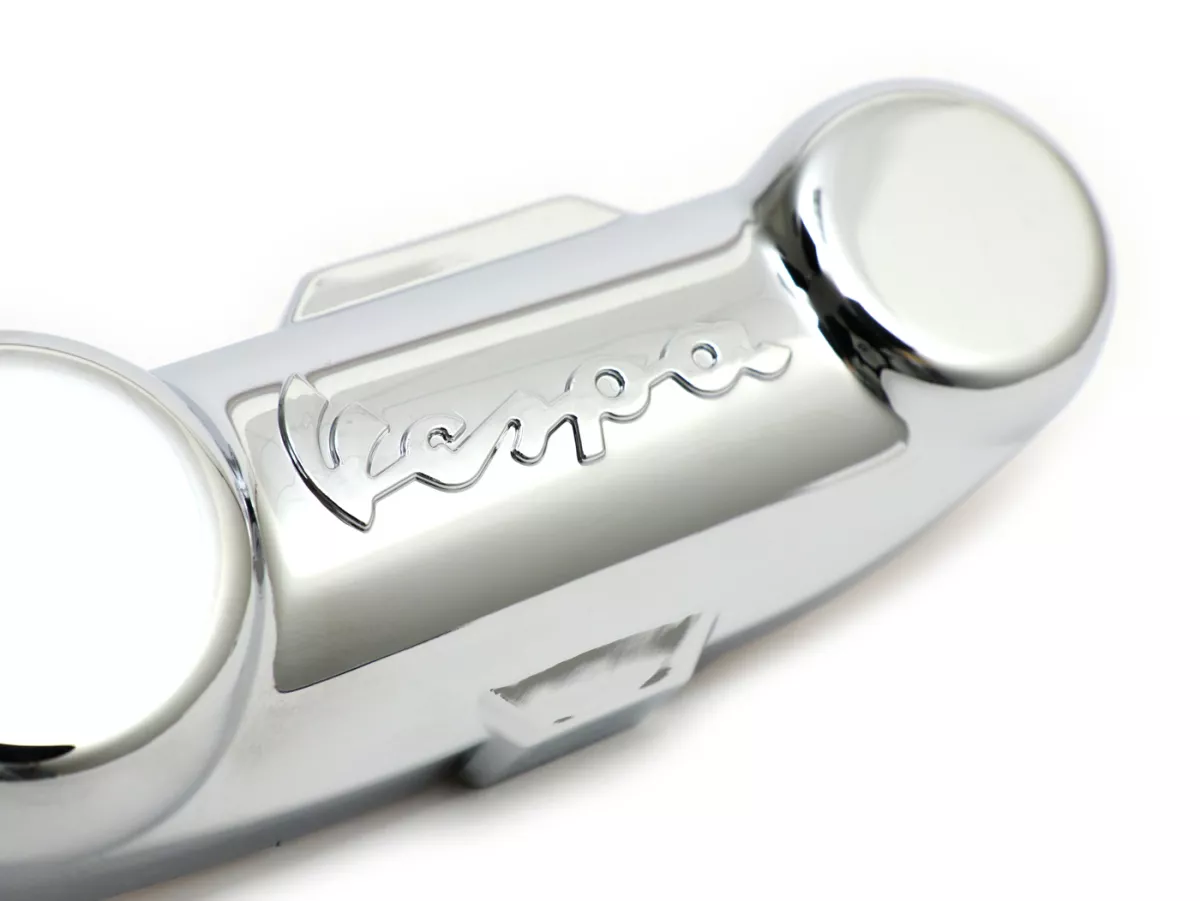 Penutup swingarm -KUALITAS OEM - Tipe PX DISC dengan tulisan Vespa - Vespa PK, PX, T5, Cosa, LML Star, Stella - Chrome