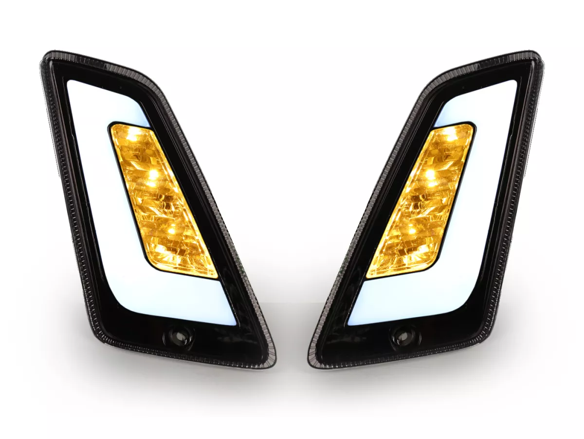 Set indicatori di direzione anteriori -POWER 1 LED (dal 2014) luce di marcia diurna (E-mark) - Vespa GT, GTL, GTV, GTS 125-300 - fumè