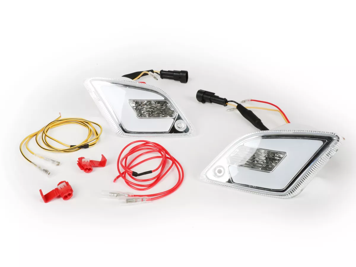 Set indicatori di direzione posteriori -POWER 1 LED (dal 2014) con luce di posizione (E-mark)- Vespa GT, GTL, GTV, GTS 125-300 - bianco