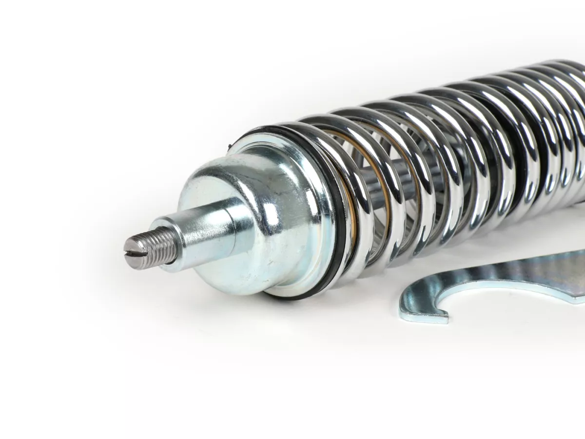 Ammortizzatore anteriore -CARBONE SPORT, regolabile, 210mm (-2014)- Vespa ET4, LX50, LX 125, LX150, LXV50, LXV125, S50, S125, S150 - molla nera / cromata