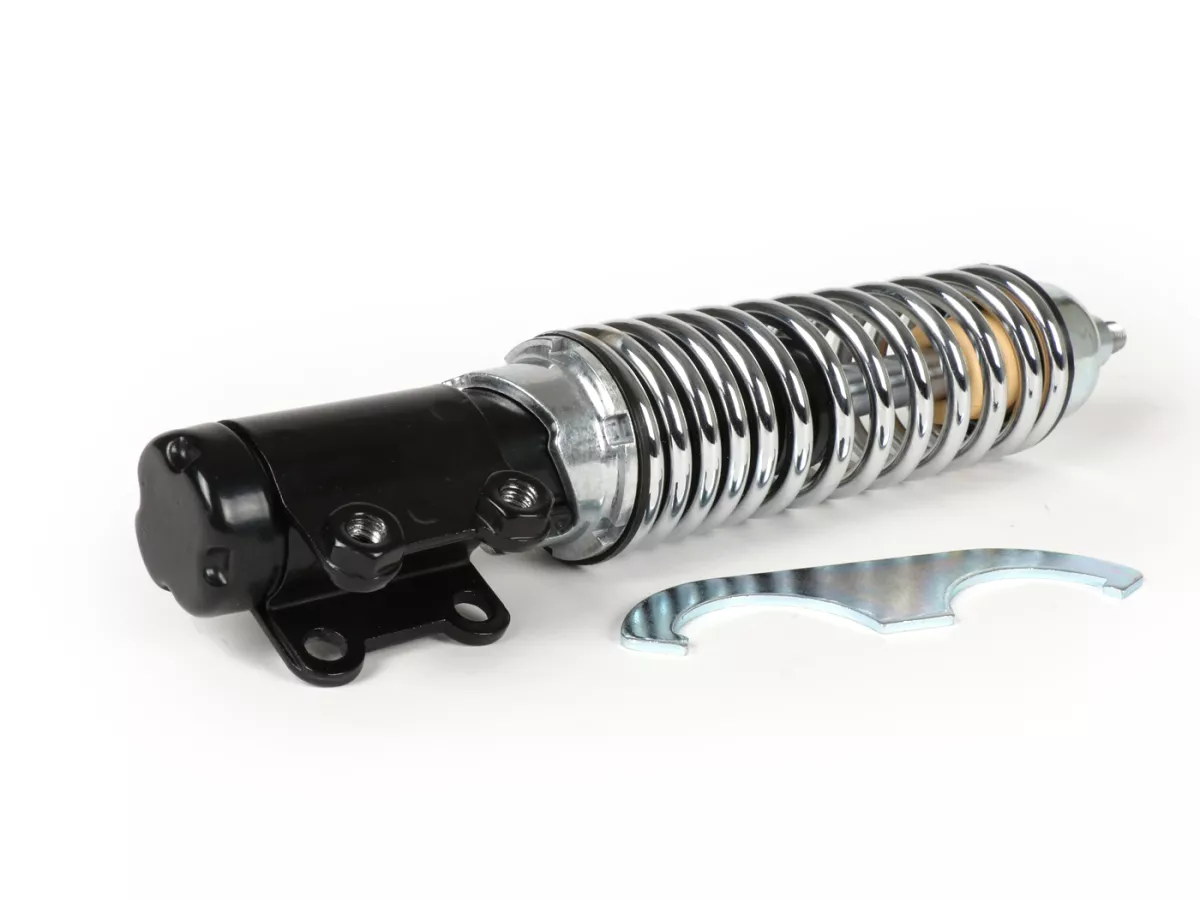 Ammortizzatore anteriore -CARBONE SPORT, regolabile, 210mm (-2014)- Vespa ET4, LX50, LX 125, LX150, LXV50, LXV125, S50, S125, S150 - molla nera / cromata