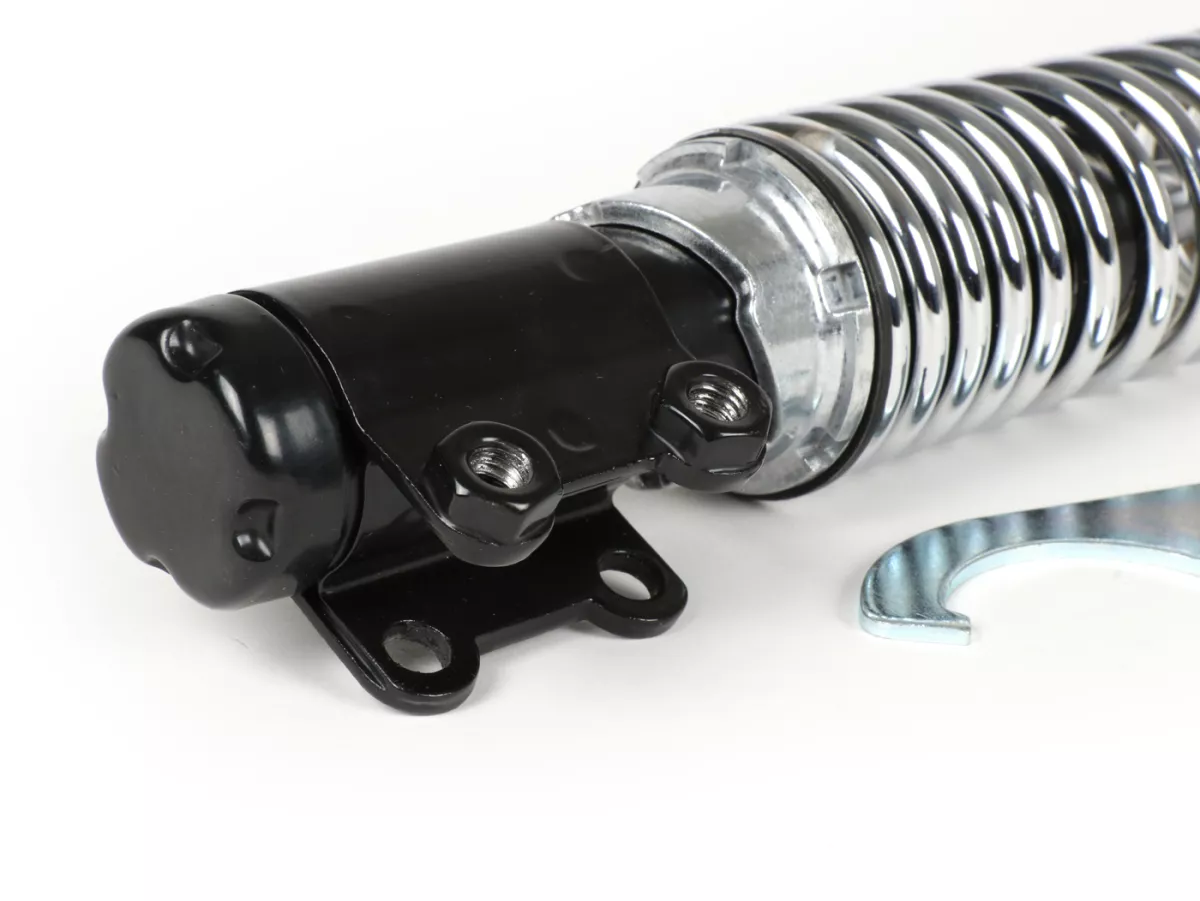 Ammortizzatore anteriore -CARBONE SPORT, regolabile, 210mm (-2014)- Vespa ET4, LX50, LX 125, LX150, LXV50, LXV125, S50, S125, S150 - molla nera / cromata