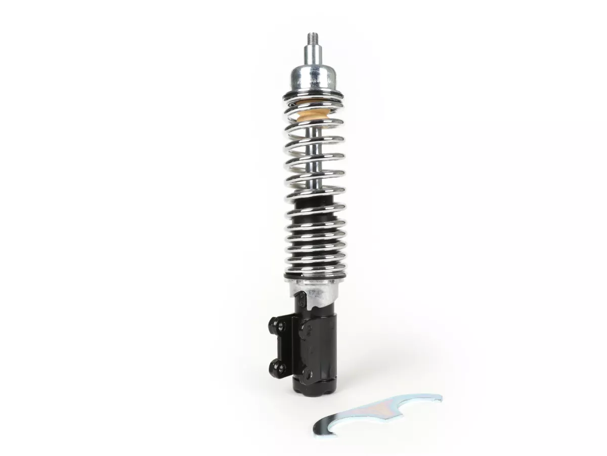 Ammortizzatore anteriore -CARBONE SPORT, regolabile, 210mm (-2014)- Vespa ET4, LX50, LX 125, LX150, LXV50, LXV125, S50, S125, S150 - molla nera / cromata