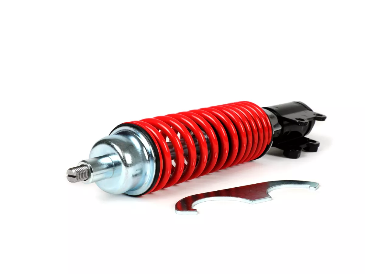 Shock absorber, front -CARBONE HI-TECH, 210mm, (-2014)- Vespa ET4, LX50, LX 125, LX150, LXV50, LXV125, S50, S125, S150 - black/red spring